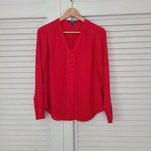 Express Red V-Neck Button-Front Blouse
